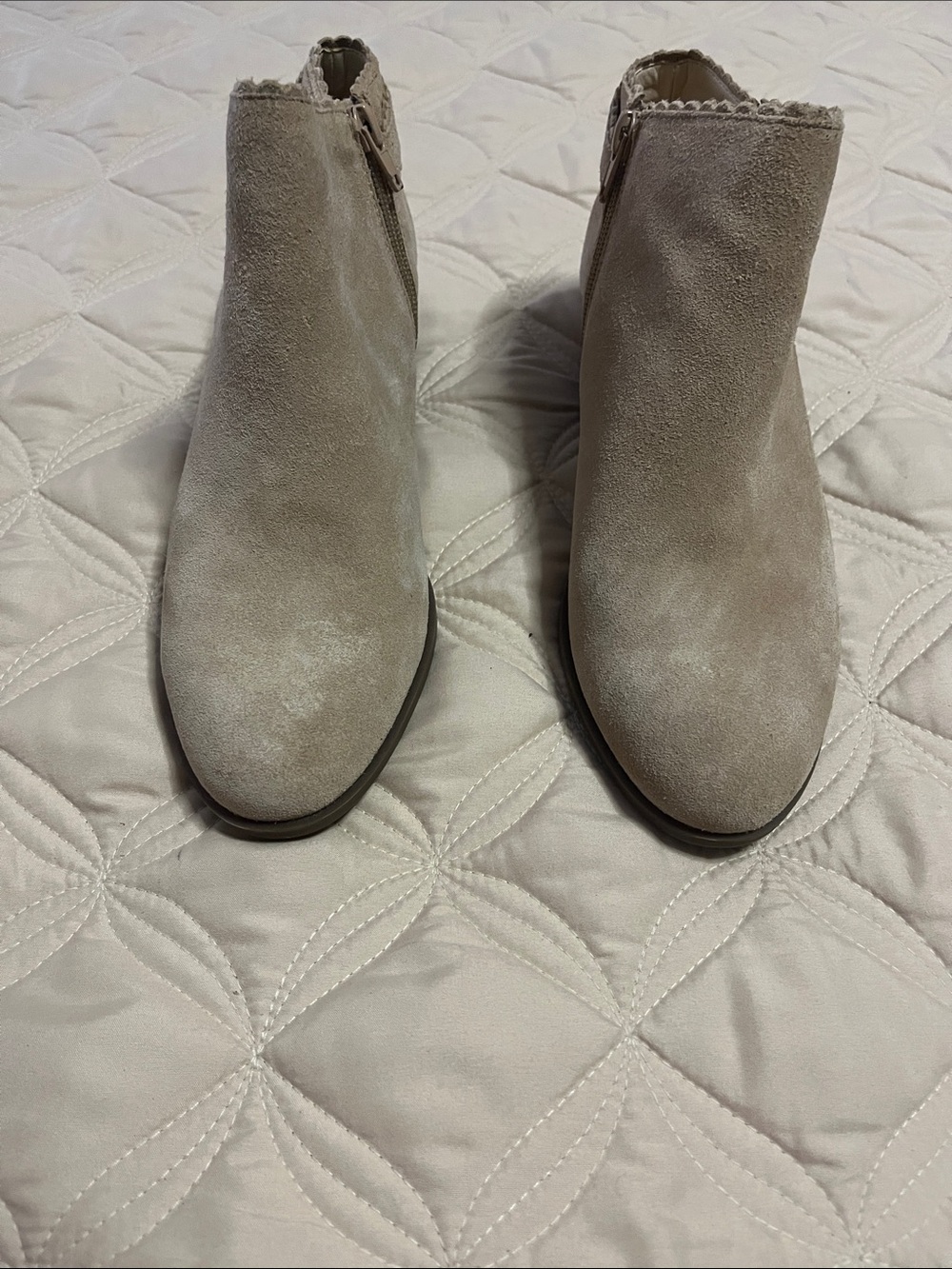 crown & ivy Suede Ankle Booties in Light Taupe
